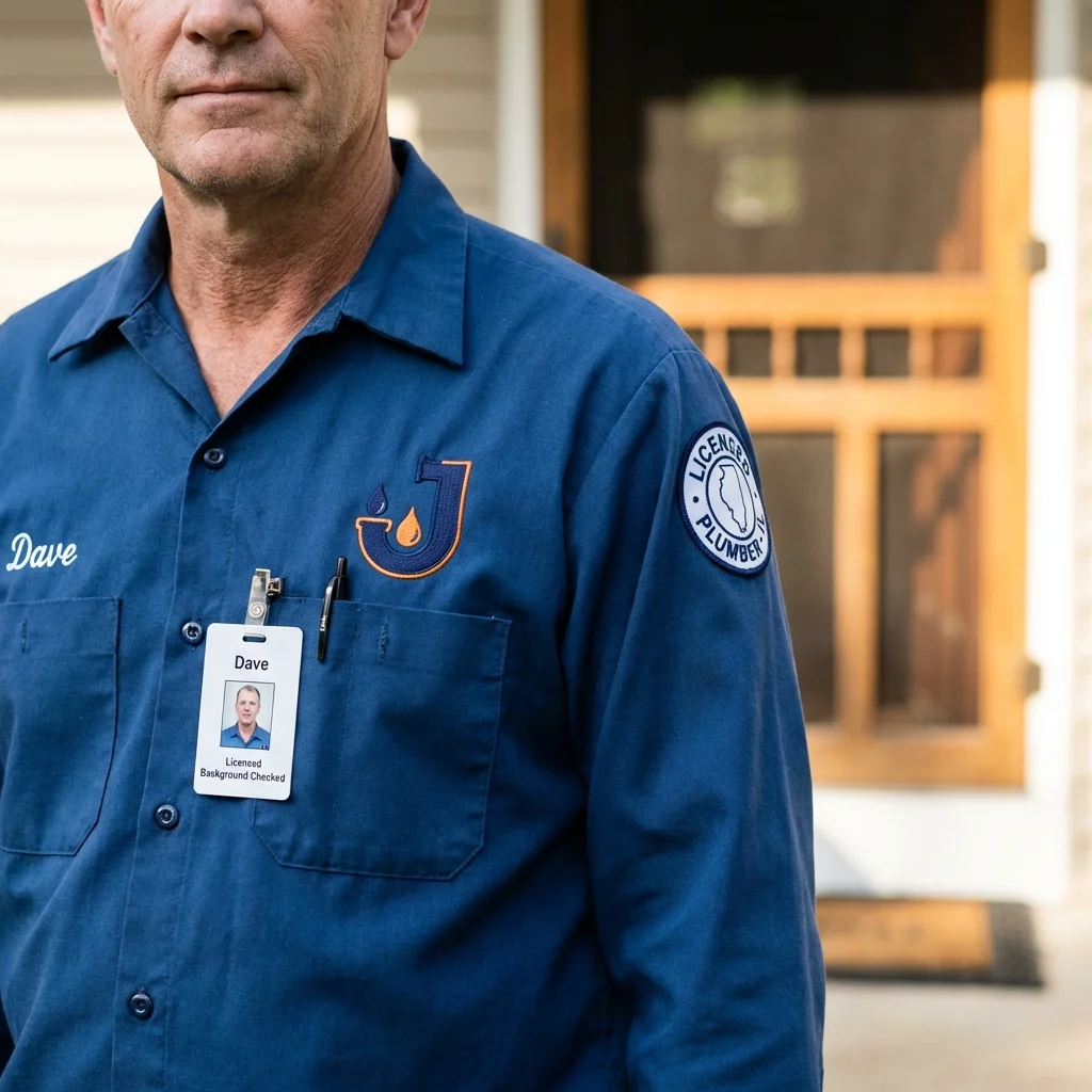 Licensed plumber showing ID badge in Greenwood, SC