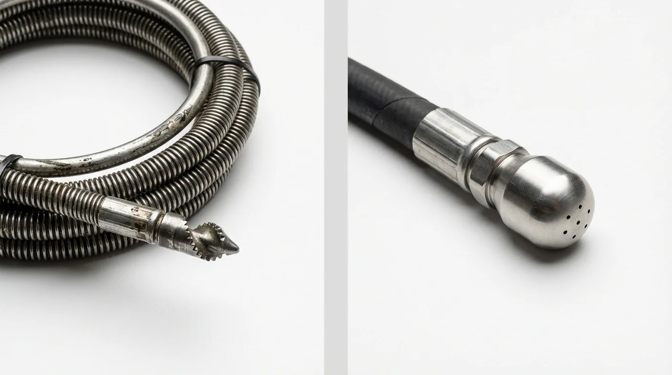 Drain snake cable and hydro jetting nozzle used for drain cleaning in Greenwood, SC