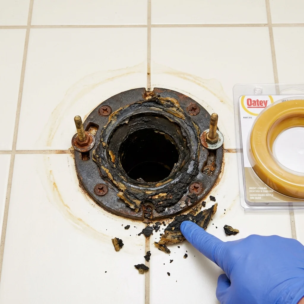Failed wax ring showing water seepage at the base of a toilet in a Greenwood, SC home