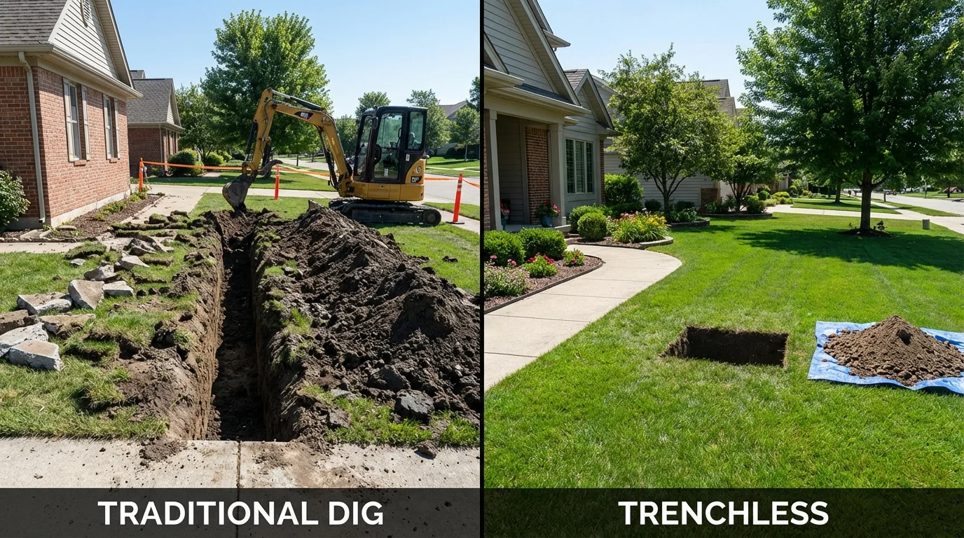 Trenchless sewer repair with minimal yard damage versus traditional excavation in Greenwood, SC